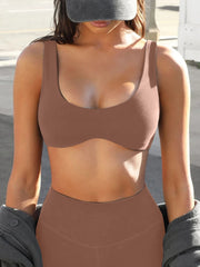 Unique design hot selling U-neck fitness suit, nude double-sided brushed yoga suit, tight fitting sports bra