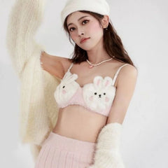 Japanese Cute Girl Plush Underwear Autumn And Winter Japanese Bra Set Without Underwire Warm