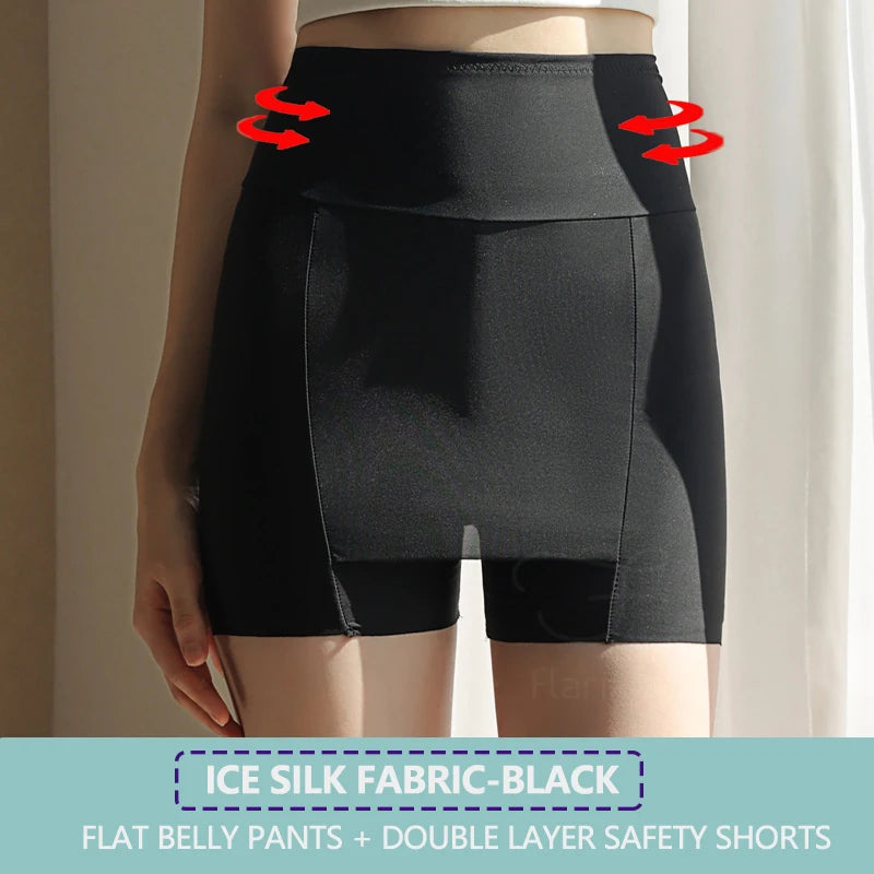 Flarixa Double Layer Safety Shorts With High Waist Ice Silk Protective Panties for Women Under the Skirts Traceless Underwear