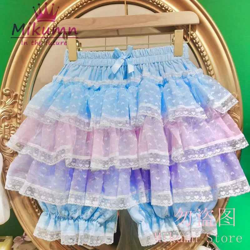 Mikumn Harajuku Sweet Lace Shorts Skirts Y2k Japanese Lolita Kawaii JK Ruffles Bloomers Women Elastic Waist Safety Short Pants