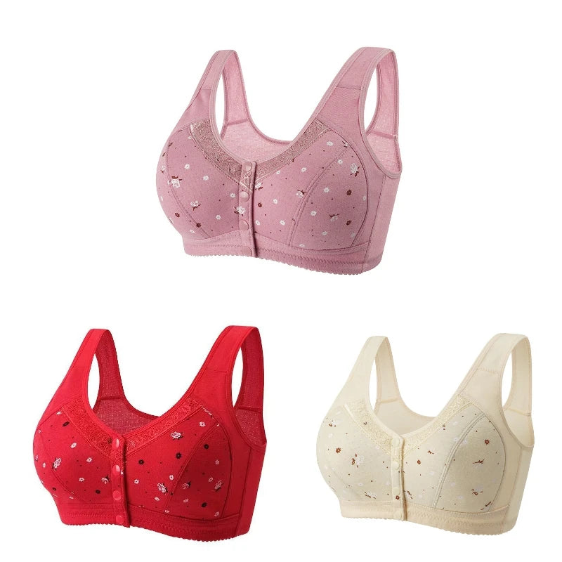 FallSweet 3Pcs/Set Front Closure Bra for Women Plus Size Bras Seamless Wireless Bralette Lace Brassiere Sexy Ladies Lingerie