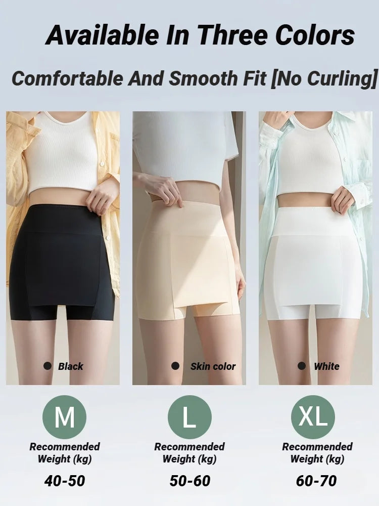 Ice Silk High Waist Women Tummy Control Seamless Shorts Double Layer Under The Skirt Boxer Safety Pants Shapewear Pantie Shapew