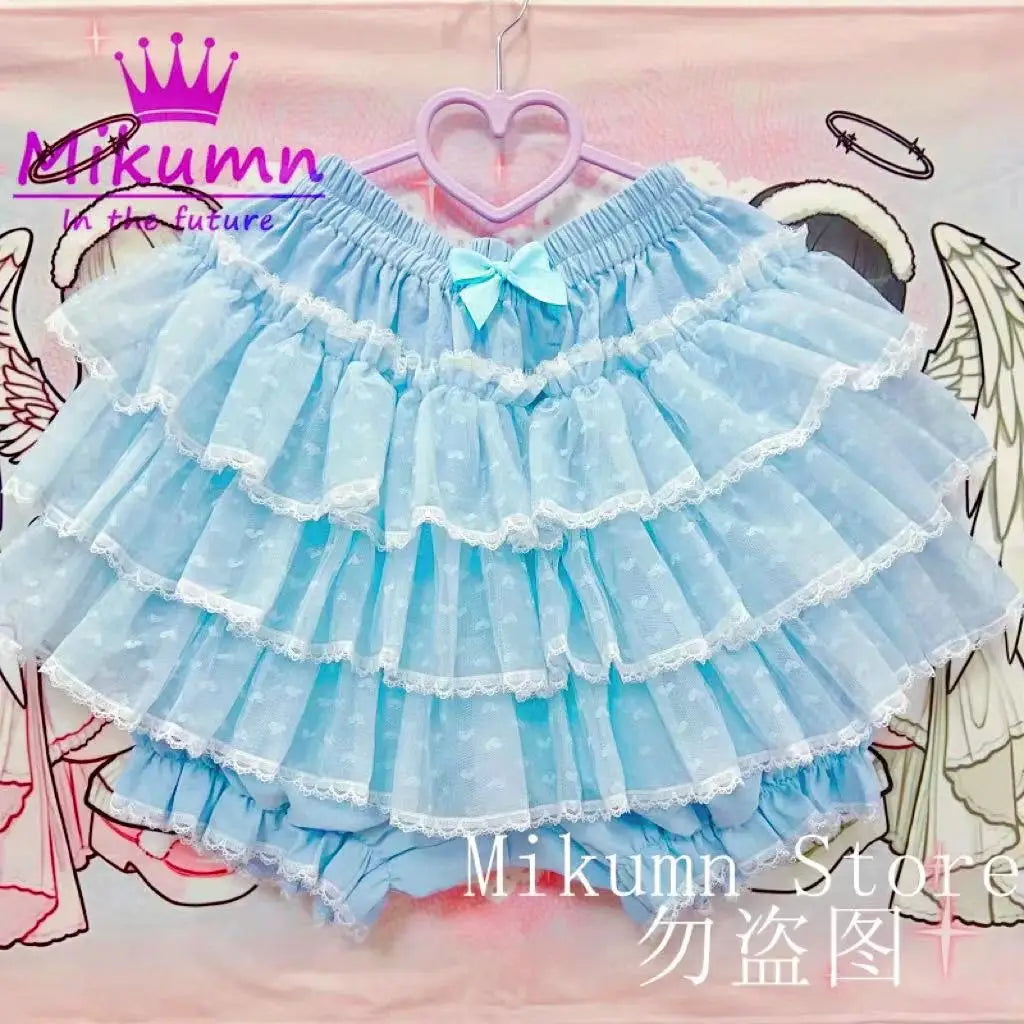 Mikumn Harajuku Sweet Lace Shorts Skirts Y2k Japanese Lolita Kawaii JK Ruffles Bloomers Women Elastic Waist Safety Short Pants