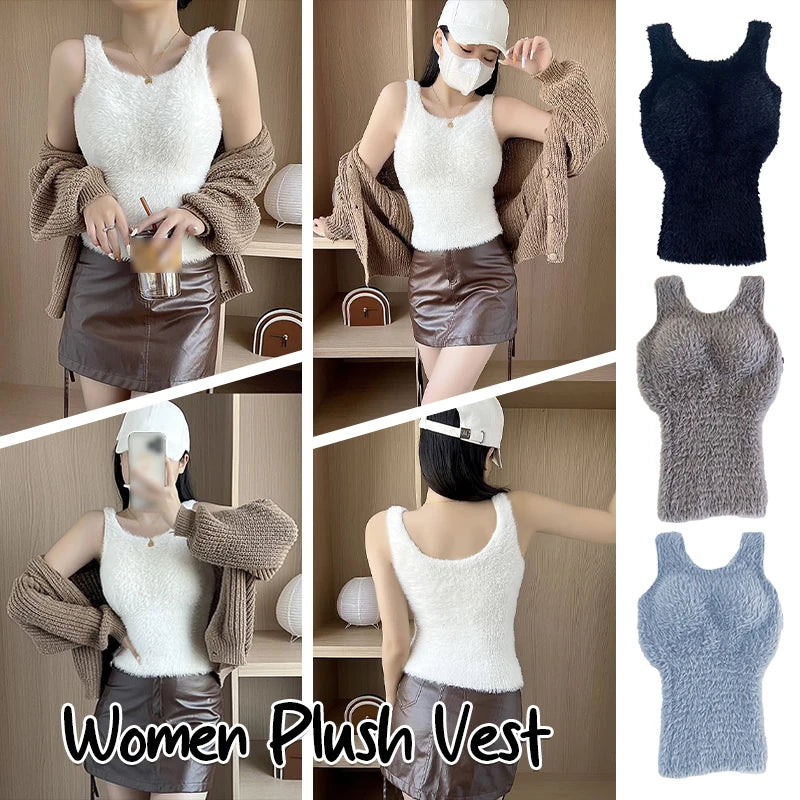 Autumn Winter Plush Warm Wool Tank Tops Bottom Imitation Cashmere Girls Thermal Underwear Thicken Fleece Camisole Bra Pads