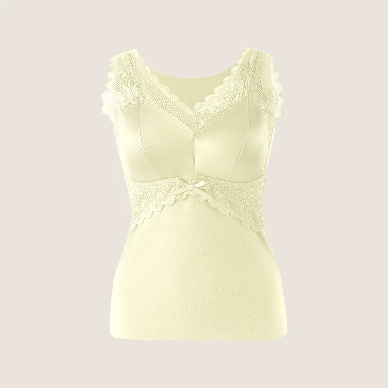 Ladies Fashionable Highquality Velvet Warm Vest Autumn Winter Lace Seamless One-piece Fixed Chest Pad Comfortable Warm Underwear