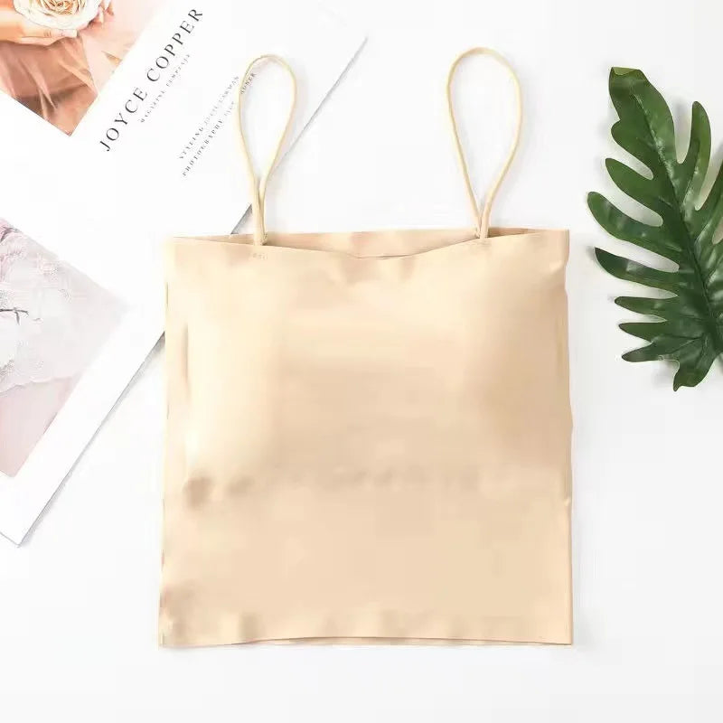 Women's Camisoles & Tanks Ice Silk Solid Color Seamless Sling Girl Beautiful Back Anti-Small Underwear Vest