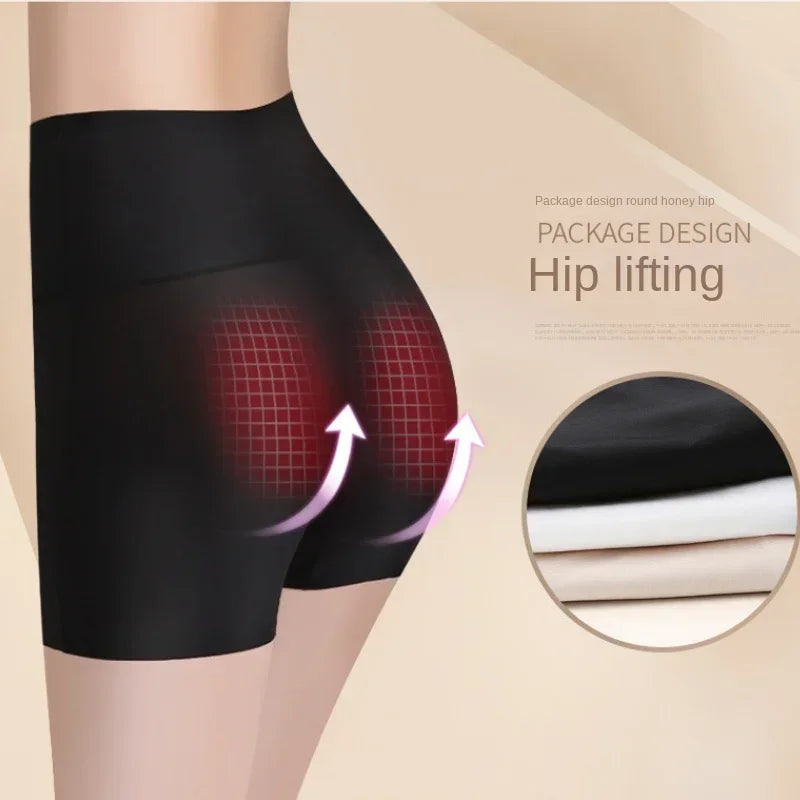 Women High Waist Panties Safety Short Pants Anti Exposure Underwear Corset Pants M L XL Black Skin White Ice Silk Traceless