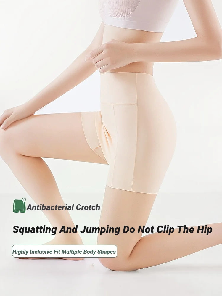 Ice Silk High Waist Women Tummy Control Seamless Shorts Double Layer Under The Skirt Boxer Safety Pants Shapewear Pantie Shapew