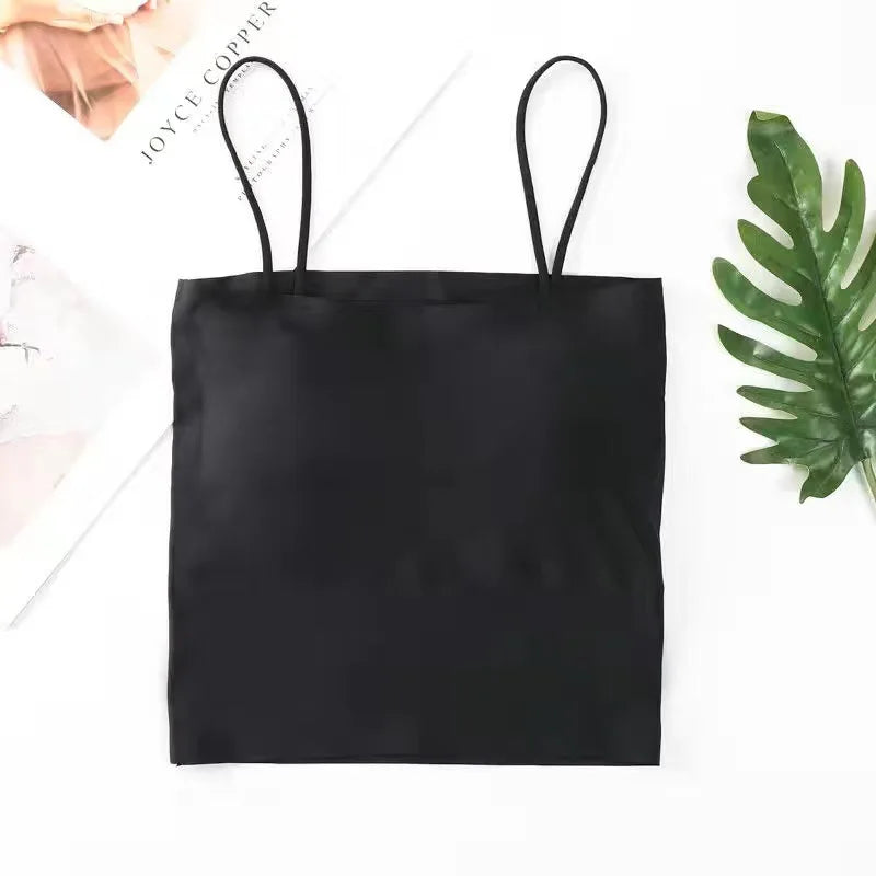 Women's Camisoles & Tanks Ice Silk Solid Color Seamless Sling Girl Beautiful Back Anti-Small Underwear Vest