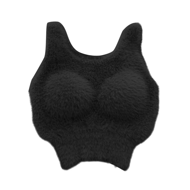 Autumn Winter Plush Warm Wool Tank Tops Bottom Imitation Cashmere Girls Thermal Underwear Thicken Fleece Camisole Bra Pads