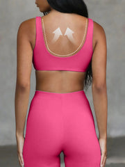 Unique design hot selling U-neck fitness suit, nude double-sided brushed yoga suit, tight fitting sports bra