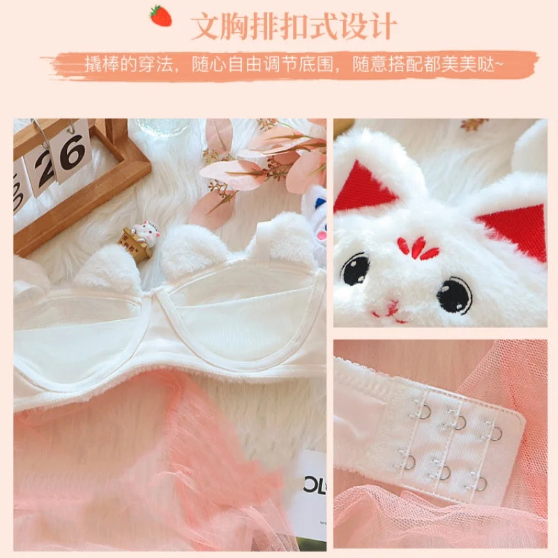 Japanese Cute Girl Plush Underwear Autumn And Winter Japanese Bra Set Without Underwire Warm