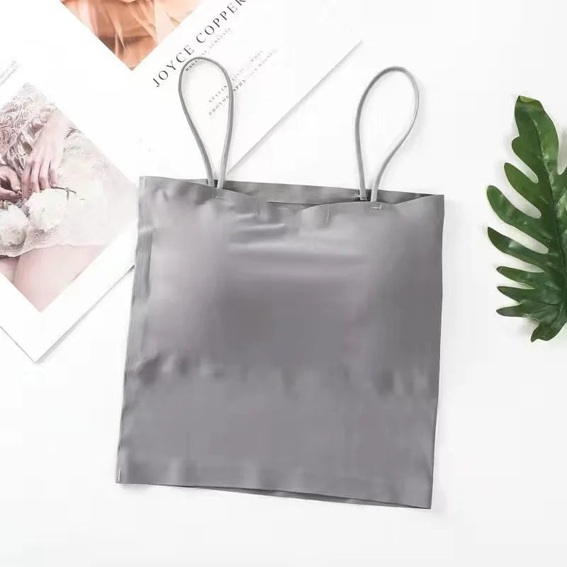 Women's Camisoles & Tanks Ice Silk Solid Color Seamless Sling Girl Beautiful Back Anti-Small Underwear Vest