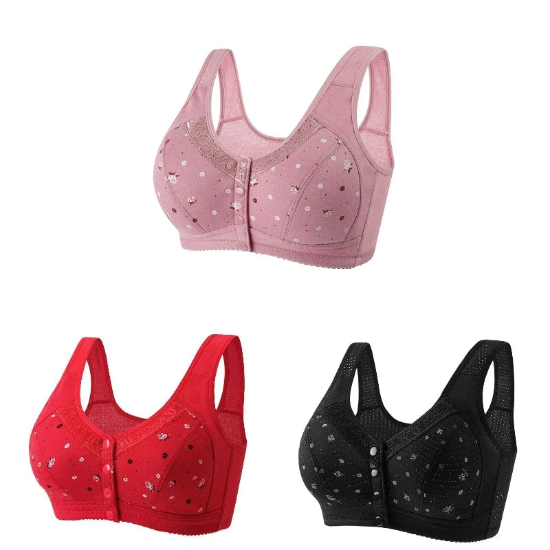 FallSweet 3Pcs/Set Front Closure Bra for Women Plus Size Bras Seamless Wireless Bralette Lace Brassiere Sexy Ladies Lingerie