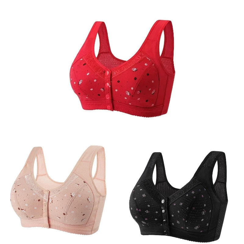 FallSweet 3Pcs/Set Front Closure Bra for Women Plus Size Bras Seamless Wireless Bralette Lace Brassiere Sexy Ladies Lingerie
