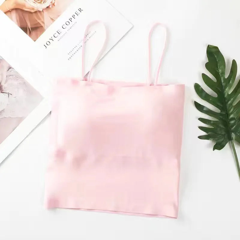 Women's Camisoles & Tanks Ice Silk Solid Color Seamless Sling Girl Beautiful Back Anti-Small Underwear Vest