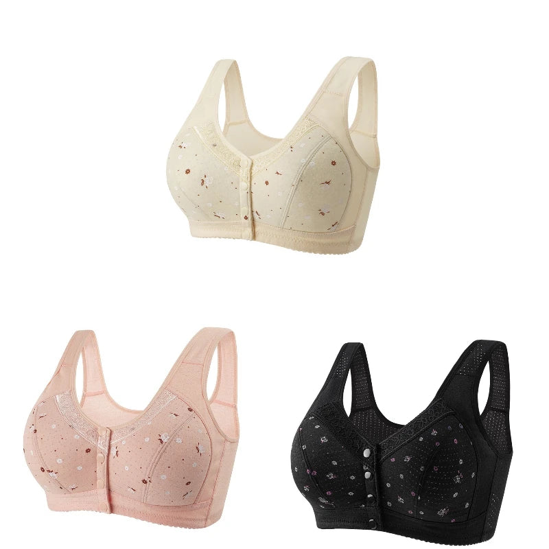 FallSweet 3Pcs/Set Front Closure Bra for Women Plus Size Bras Seamless Wireless Bralette Lace Brassiere Sexy Ladies Lingerie