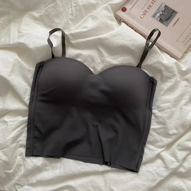 Aishang Ladies Thin Ice Silk Traceless Vest French Back Camisole Integrated Fixed Cup Inside Match Outside Wear Spice Wrap Chest