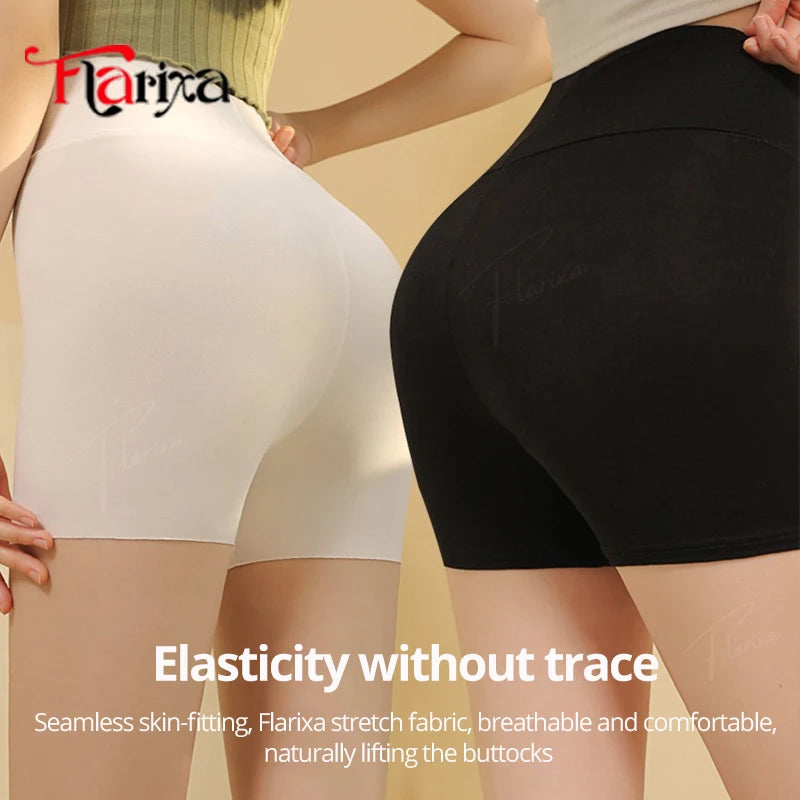 Flarixa Double Layer Safety Shorts With High Waist Ice Silk Protective Panties for Women Under the Skirts Traceless Underwear