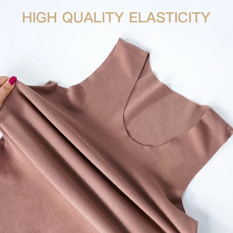 XL-3XL Autumn Winter Warm Sleeveless Underwear Women Thermal Inner Wear Vest Crew Neck Tank Tops Thermo Top Body Slim Undershirt