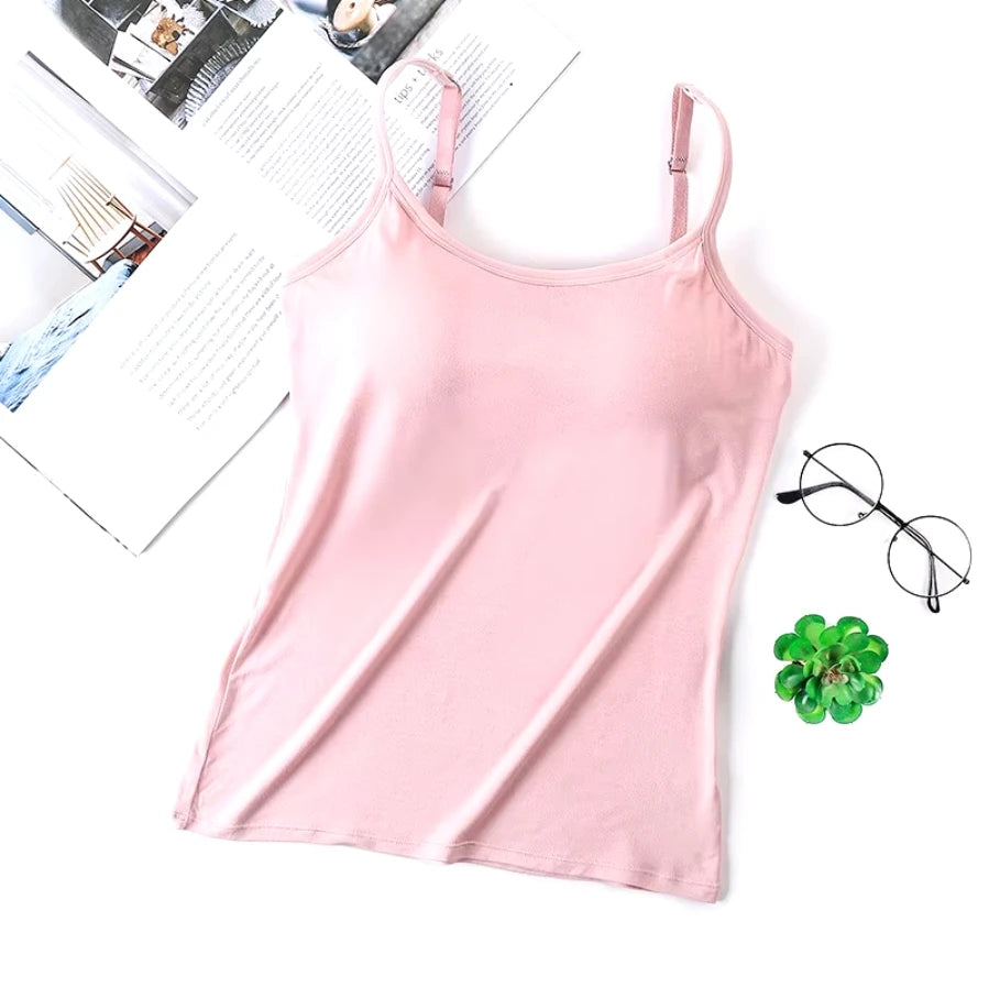1pcs Soft Solid Cami Tops, Comfort & Skin-friendly Elastic Wearable Tank Tops, Women's Lingerie & Underwear