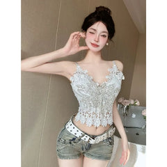 Summer French-style sweet and spicy lace camisole top versatile for layering or casual wear, women's fashion