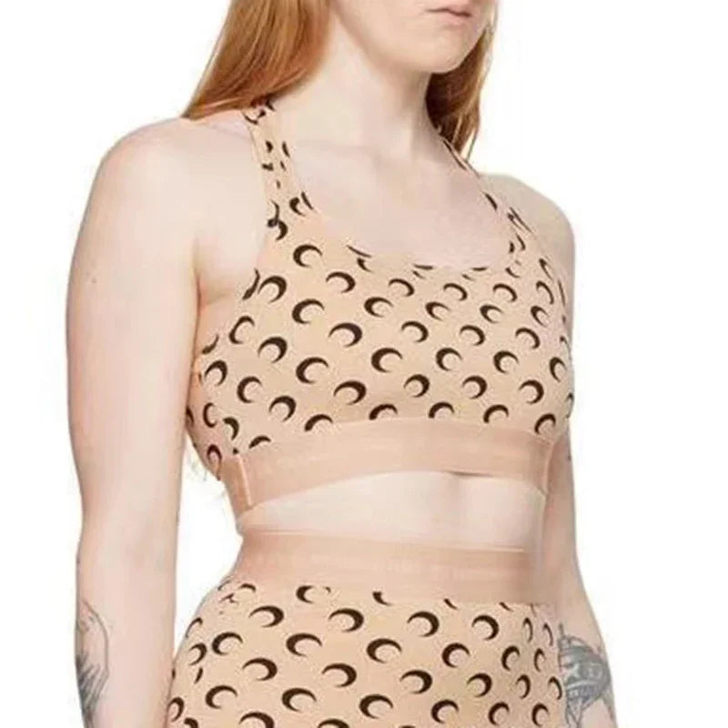 Trendy Full Print Cross Backless Sports Bra for Women High-Waisted Sexy Crop Top Fashion Streetwear Vest
