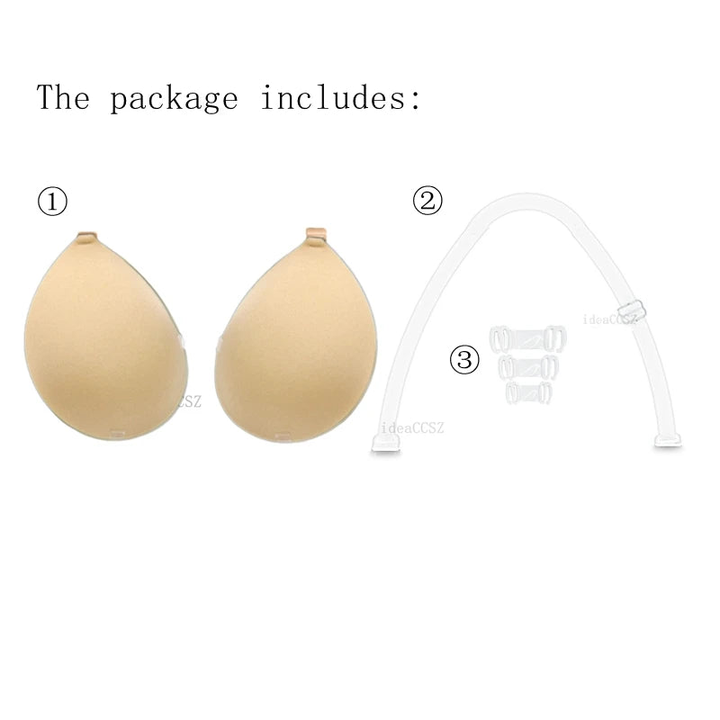 Invisible Adhesive Bra for Women Backless Strapless Push Up Sticky Silicone Wedding Underwear with Transparent Strap Reusable