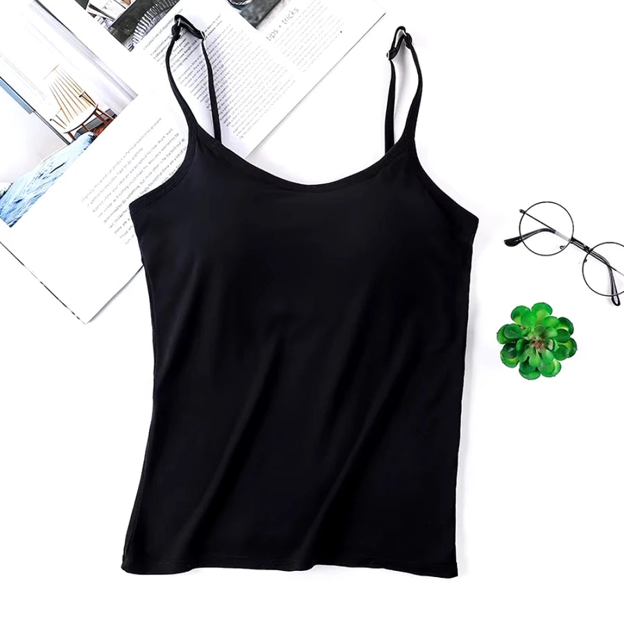 1pcs Soft Solid Cami Tops, Comfort & Skin-friendly Elastic Wearable Tank Tops, Women's Lingerie & Underwear