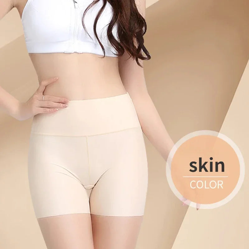 Women High Waist Panties Safety Short Pants Anti Exposure Underwear Corset Pants M L XL Black Skin White Ice Silk Traceless