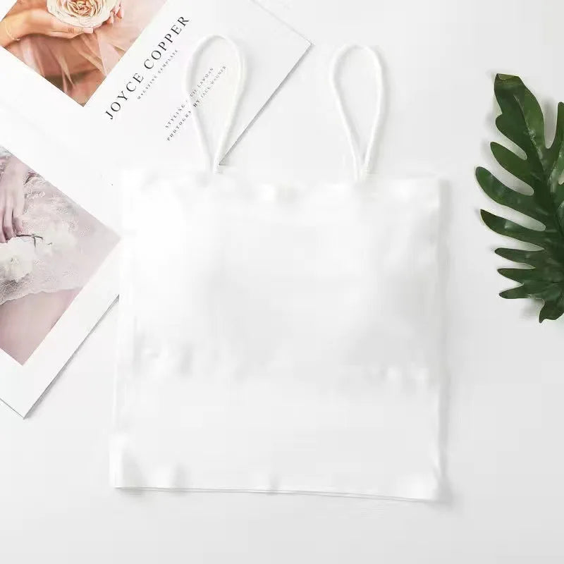 Women's Camisoles & Tanks Ice Silk Solid Color Seamless Sling Girl Beautiful Back Anti-Small Underwear Vest