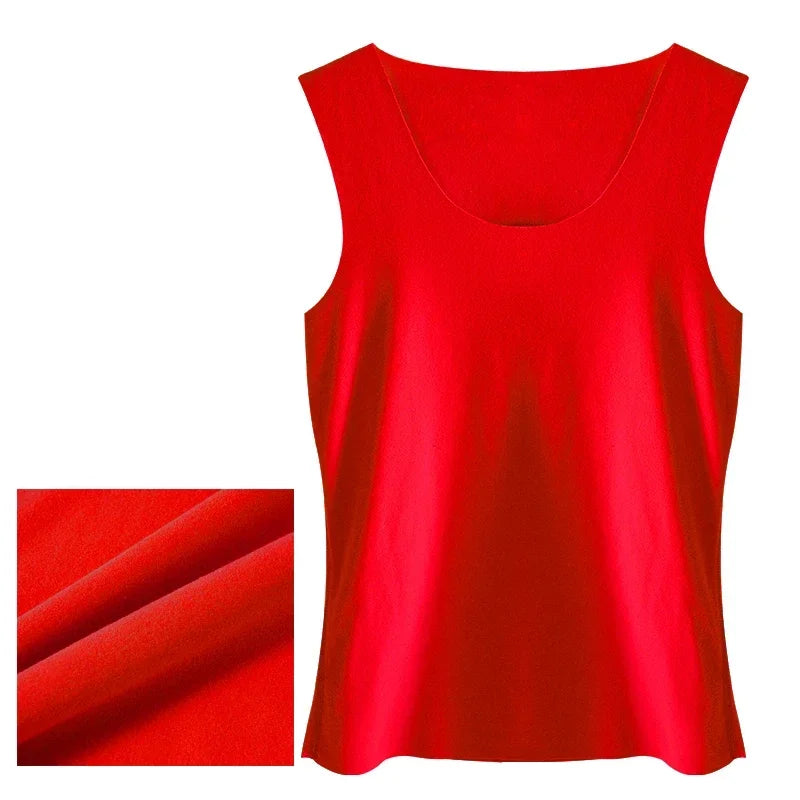 XL-3XL Autumn Winter Warm Sleeveless Underwear Women Thermal Inner Wear Vest Crew Neck Tank Tops Thermo Top Body Slim Undershirt