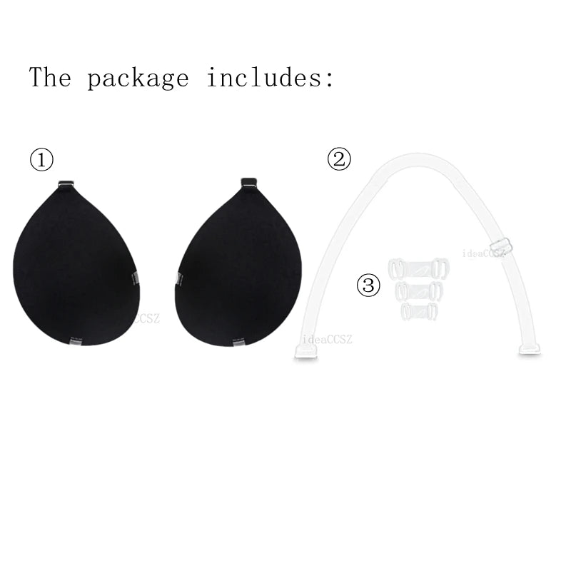 Invisible Adhesive Bra for Women Backless Strapless Push Up Sticky Silicone Wedding Underwear with Transparent Strap Reusable