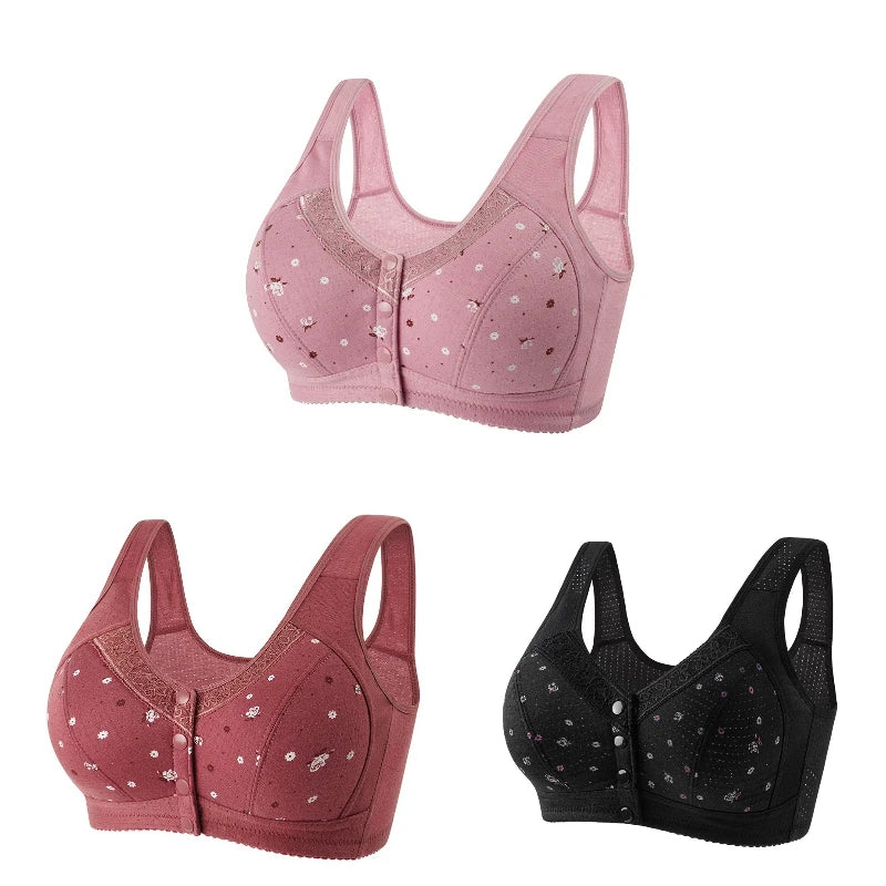 FallSweet 3Pcs/Set Front Closure Bra for Women Plus Size Bras Seamless Wireless Bralette Lace Brassiere Sexy Ladies Lingerie
