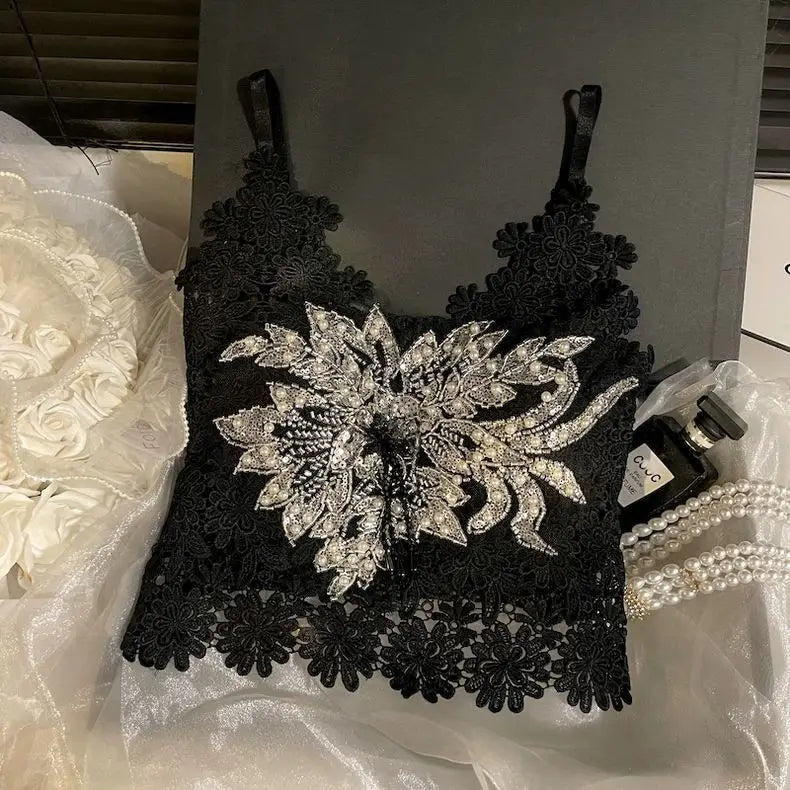 Summer French-style sweet and spicy lace camisole top versatile for layering or casual wear, women's fashion