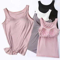 Women's Vest Tops With Built In Padded Bra Vest Slim Fit Tank Tops Sexy Shirts Feminino Casual Underlay Slimming Lingerie Top
