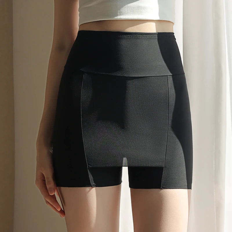 Ice Silk High Waist Women Tummy Control Seamless Shorts Double Layer Under The Skirt Boxer Safety Pants Shapewear Pantie Shapew