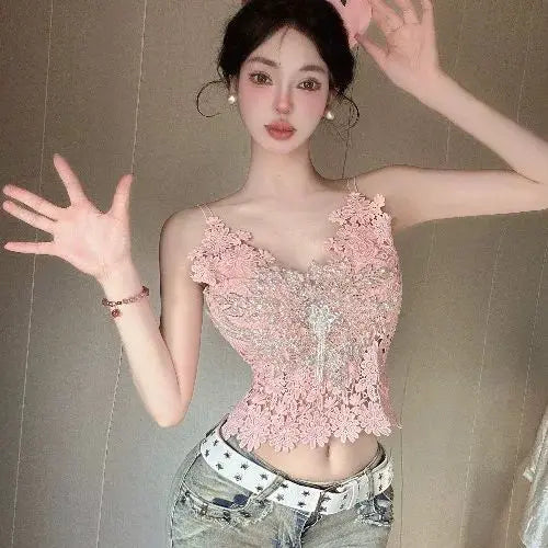 Summer French-style sweet and spicy lace camisole top versatile for layering or casual wear, women's fashion