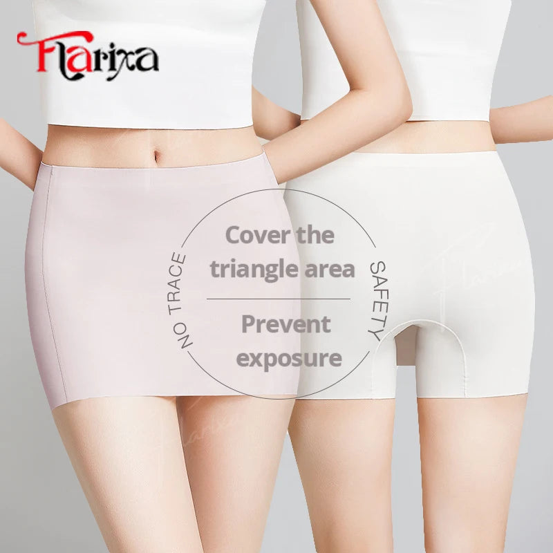 Flarixa Ice Silk Safety Shorts Double Layer Invisible Under Skirt Panties Seamless Boyshorts Women Underwear Anti Friction Pants