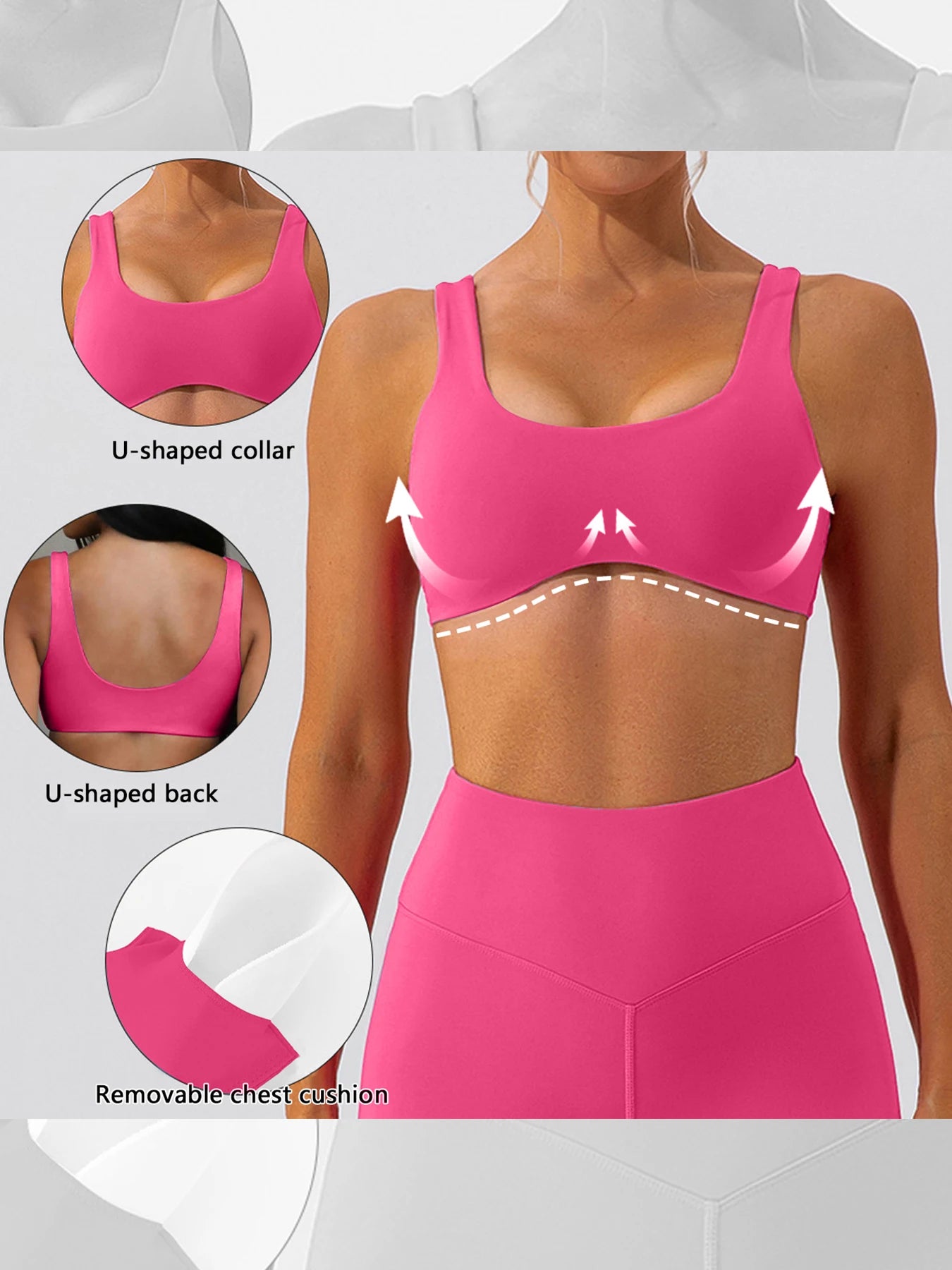 Unique design hot selling U-neck fitness suit, nude double-sided brushed yoga suit, tight fitting sports bra